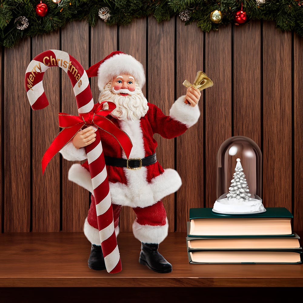 Kurt Adler 10.5-Inch Fabriché Santa With Oversized Candy Cane